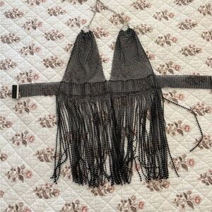 Beaded Halter Top with Fringe